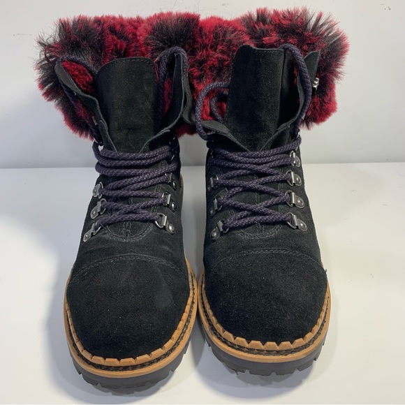 Sam Edelman Women's Bowen Black Leather Raspberry Wine Faux Fur Boots Size 7.5 - Picture 8 of 13
